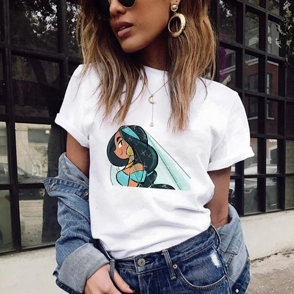 

O-Neck Girls Cartoon Sweat Tops Harajuku Breathable Cinderella Cute Printed T-Shirts Comfort Disney Princess Tee Clothes Hip Hop