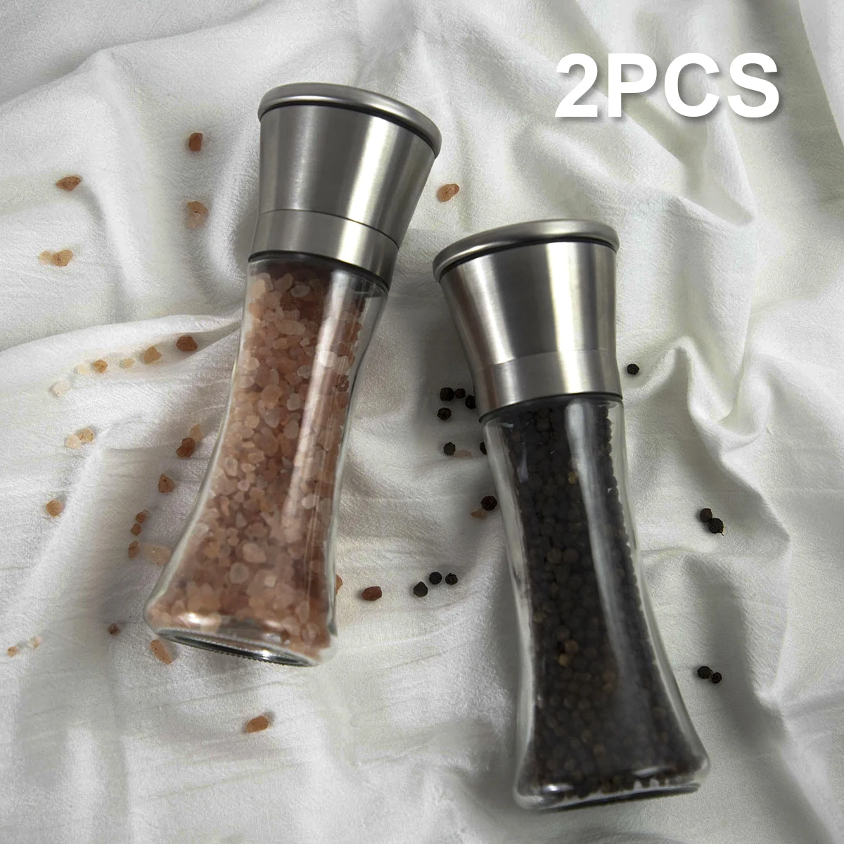 

Мельница для соли и перца из матовой нержавеющей стали, многоразовые шейкеры с регулируемым керамическим ротором, 2 шт.