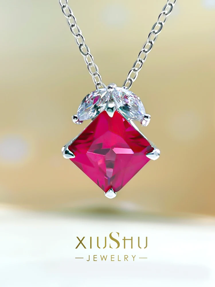 

Light Luxury 925 Silver Vintage Simple Colorful Treasure Pendant with High Carbon Diamonds Temperament, Daily niche