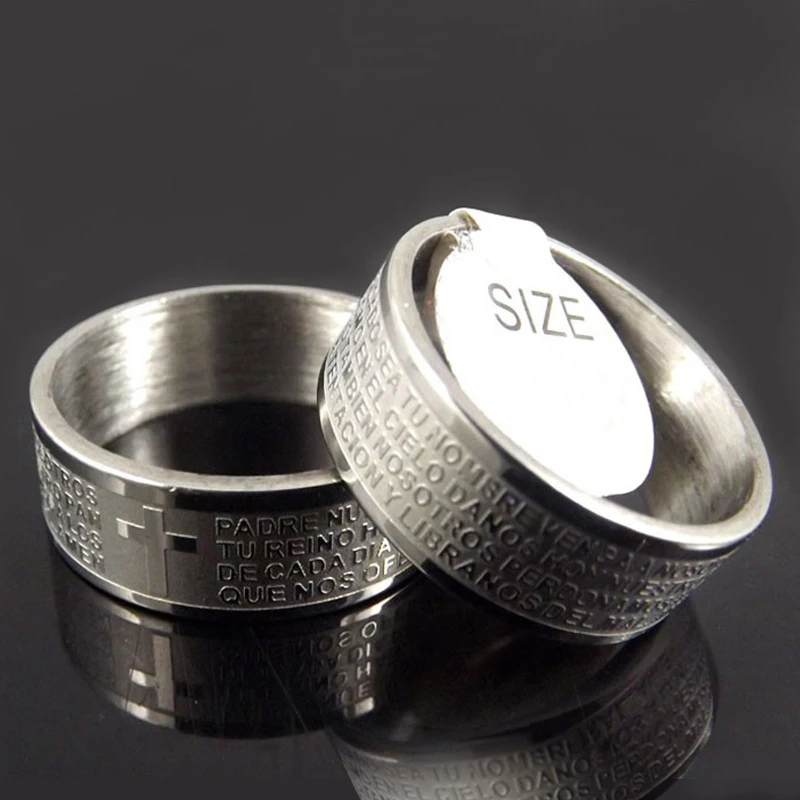 

8mm Wide Stainless Steel Bible Verse Quotes Prayer Rings For Men Women Scripture Ring Catholicism Church God Christ Pray Jewelry
