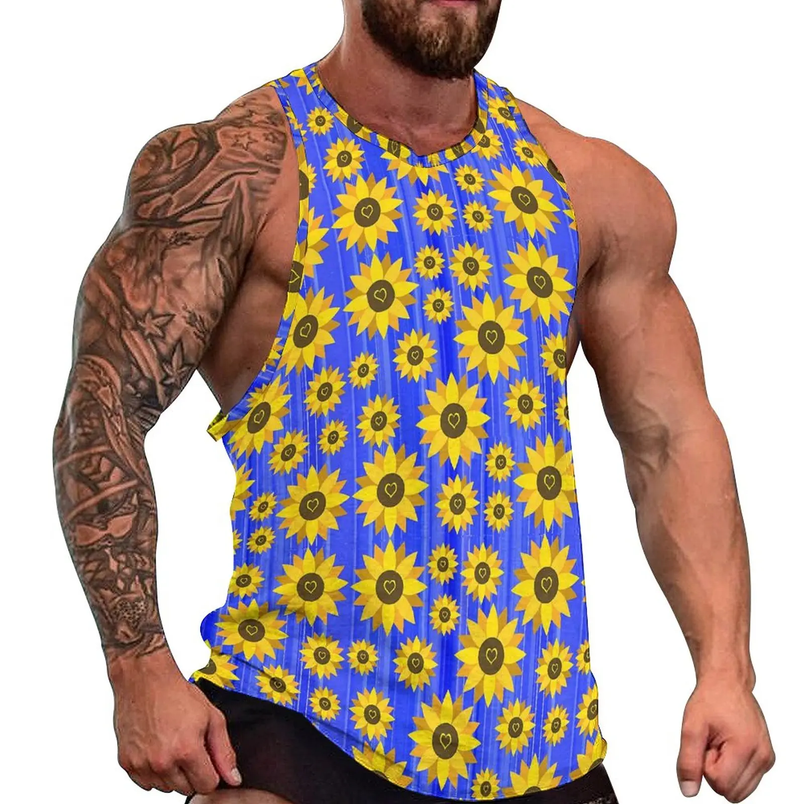 

Sunflower Love Tank Top Male Yellow Flower Bodybuilding Oversized Tops Summer Cool Custom Sleeveless Vests