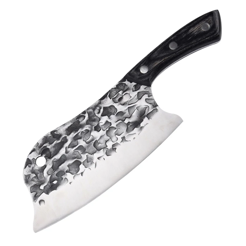 Traditional Handmade Forged Kitchen Knife Hammer Stainless Steel Chef's Chopper Cooking Knives Wooden Meat Slicer Butcher