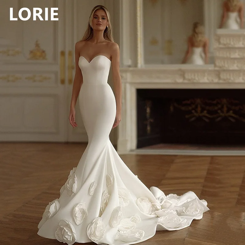 LORIE Русалка Цветочная аппликация Свадебные платья на тонких бретельках
