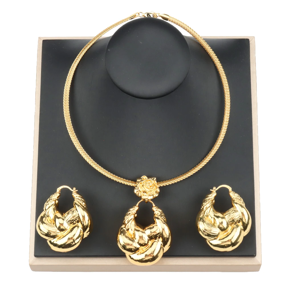 

Nigerian Wedding Jewelry Set 18k Gold Plated Dubai African Chokers Necklace Earrings Fashion Bridal Jewellery For Women Daily We