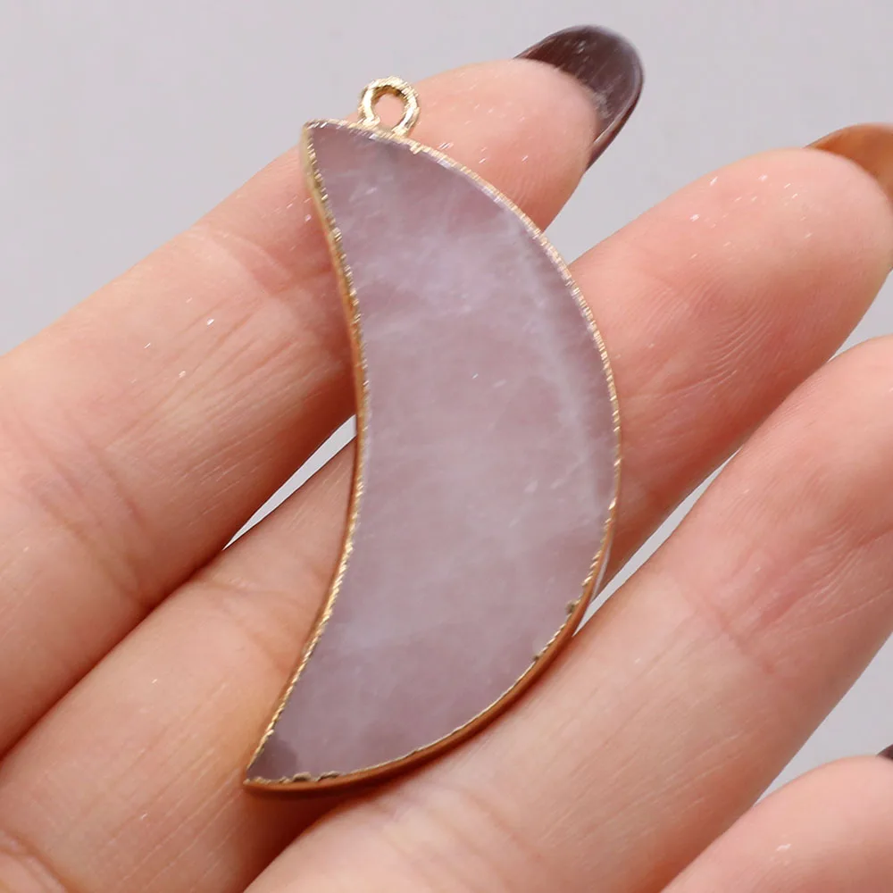 Natural Semi-precious Stone Rose Quartz Crescent Pendant Reiki Heal Charms for Jewelry Making DIY Necklace Accessories 20x43mm images - 6