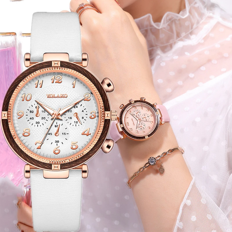 

Fashion Quartz Watch Leather Band Dial Women Watches Casual Ladies Steel Belt WristWatch Pseudo Three Eye Watch Relogio Feminino