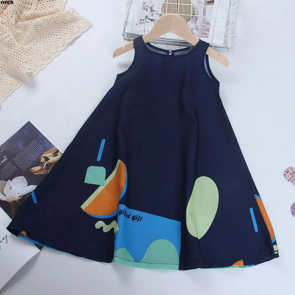 

New Summer Clothes Teens Kids Dresses Girls Cartoon Print Vestidos Casual Teenagers Children Clothing Outfit 4-13Y