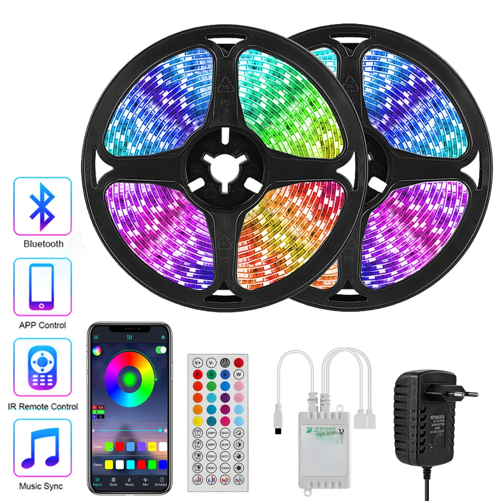 

Светодиодная лента 12 в RGB, Светодиодная лента 5050, светодиодные лампы для комнаты, лента с Bluetooth для подсветки телевизора, 5-30 м, украшение для с...