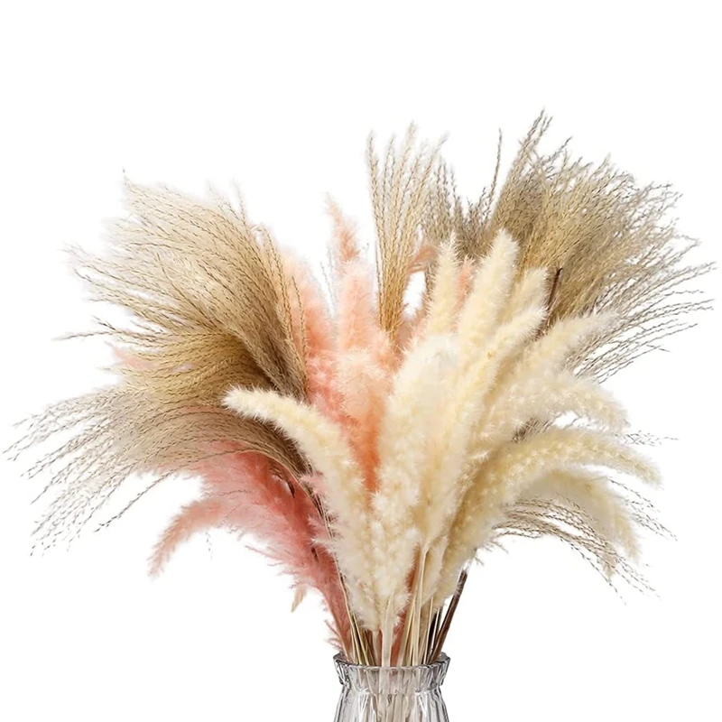 

17.72 Inch Dried White Pampas Grass 15 Pcs, Pink Dried Flower 15 Pcs, 30 Pcs Natural Dried Reed, Natural Home Decor