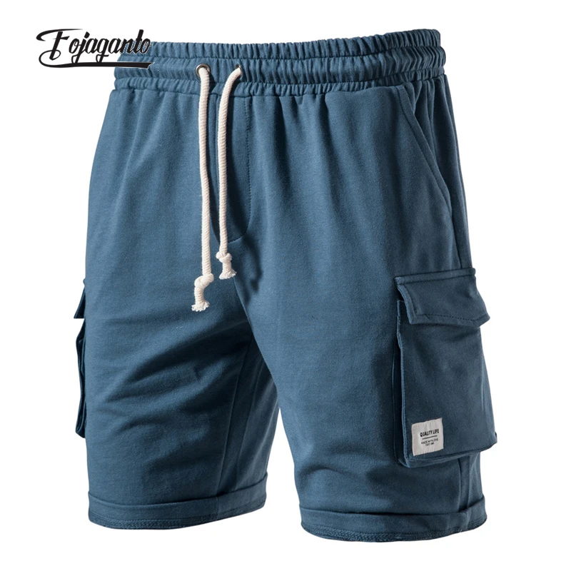 

Шорты FOJAGANTO мужские спортивные, хлопковые повседневные Прямые, с несколькими карманами, однотонные, летние
