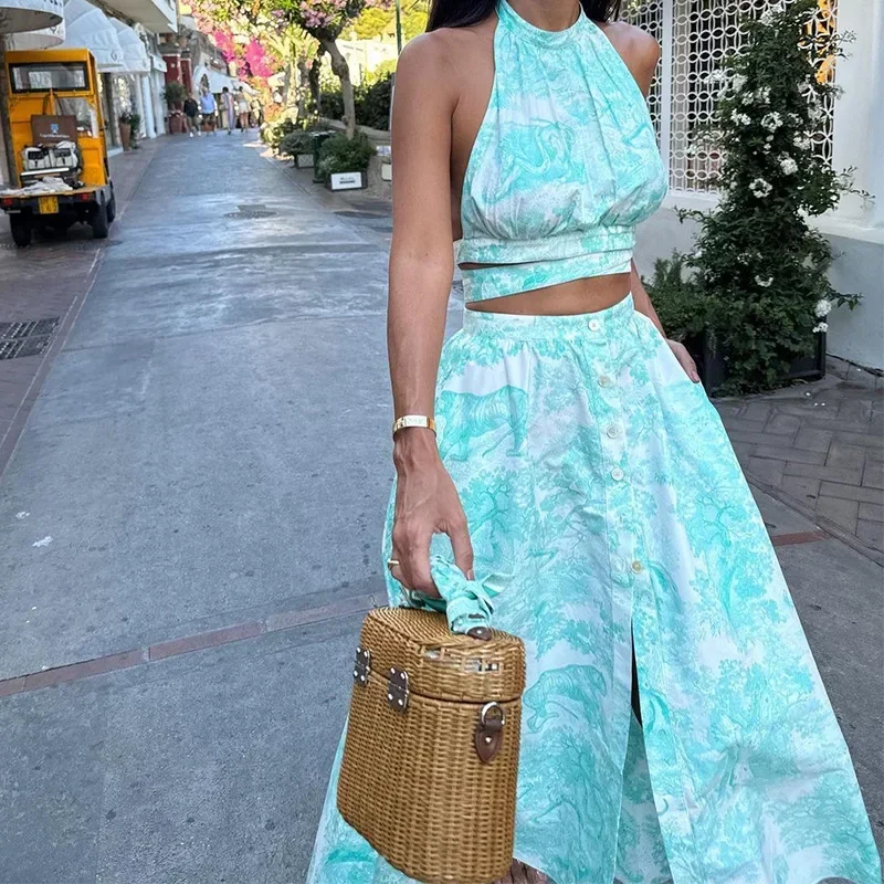 Женский комплект одежды из 2 предметов топ без рукавов и свободная длинная юбка с