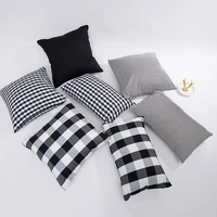 30x5045x45cm black yarn dyed cotton linen tasselled cushion cover hot plaid stripes geometry pillowcase decorativos para sofa
