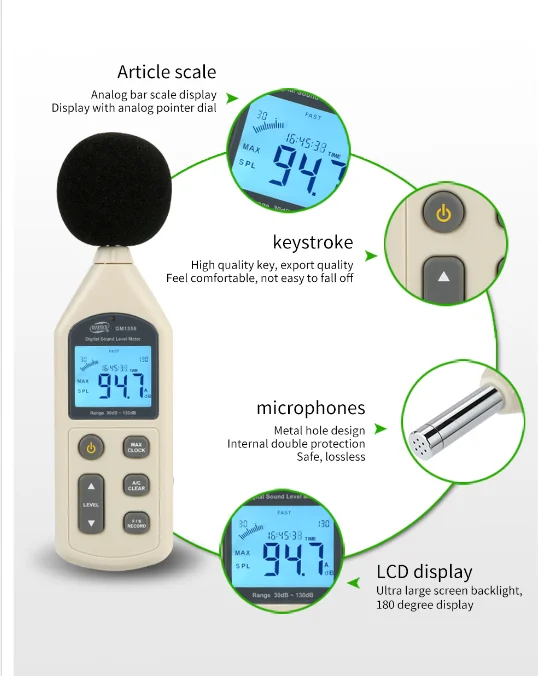 Ручной карманный портативный цифровой измеритель уровня звука GM1358