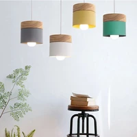 nordic modern led pendant lights macaron e27 simplicity hanging lamps for living dining room iron wood decoration chandeliers