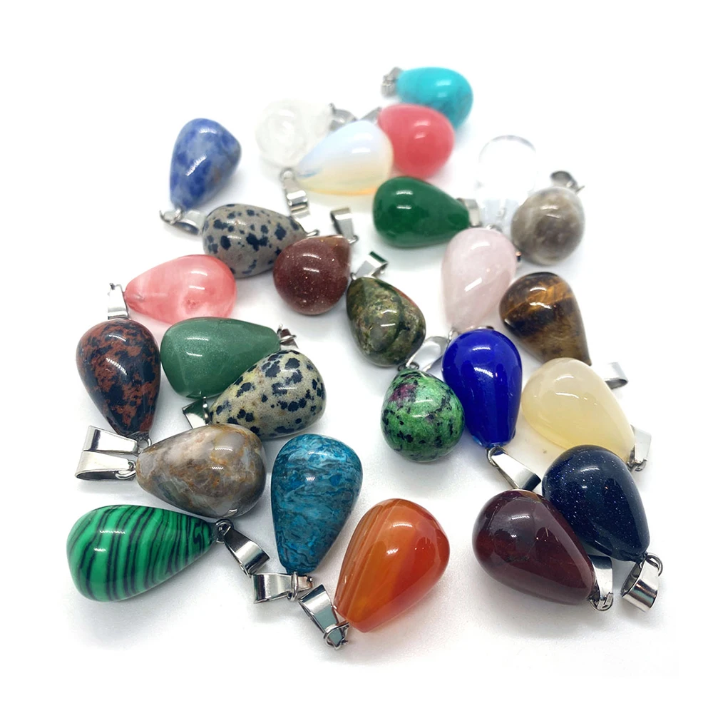 

Natural Stone Pendants Tiger's Eye Malachite Quartz Opal Water Drop Shaped Charms for Jewelry Making DIY Necklace Accessories
