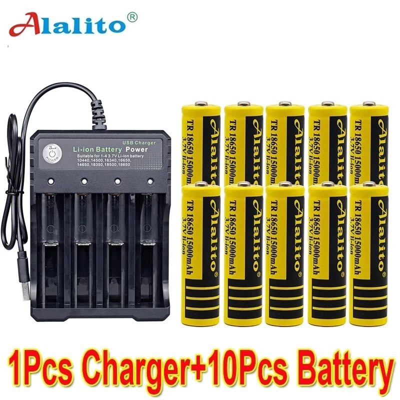 

Alalito 3.7V 18650 15000mAh Rechargeable Battery 2/4/8pcs Battery + 4 Slots 3.7V 18650 USB charger