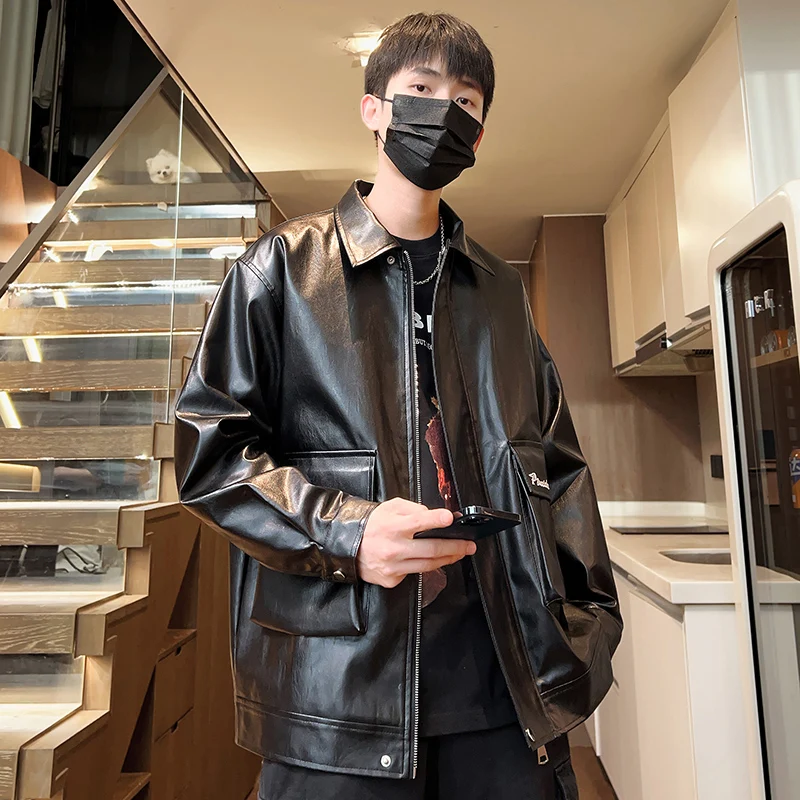 Осенняя новая американская винтажная свободная мотоциклетная кожаная одежда из