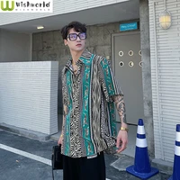 summer new retro ethnic print short sleeve mens shirt street punk top blouse elegant luxury shirts for men clothes