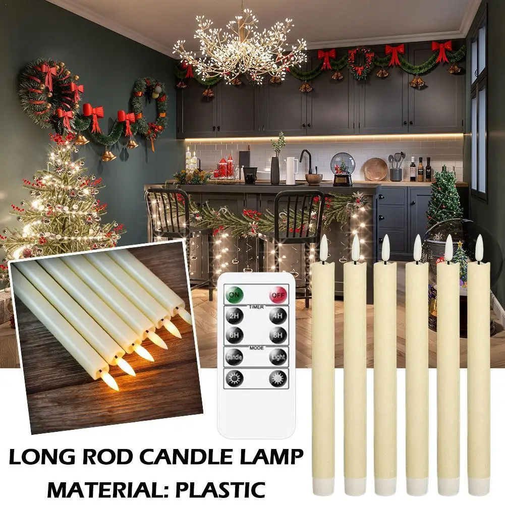 

Pack Of 6 Yellow Flickering Remote LED Candles Plastic LED Flickering Bougie Remote Flameless Taper Candles Led Christmas L S9V1