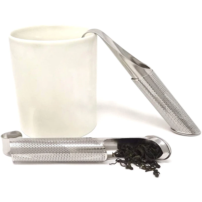1 шт. серебристый трубчатый фильтр для чая из нержавеющей стали с ручкой