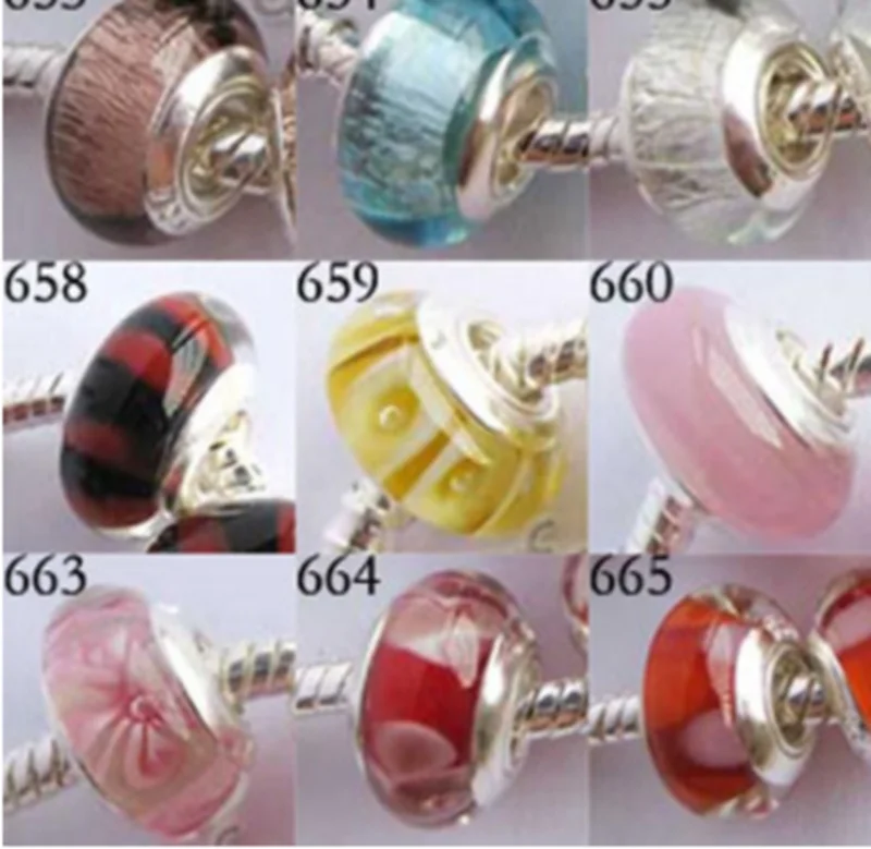 

CraDiabh 50pcs Murano Glass Beads charms single core silver plated bead Charm fit Bracelet mix Designs