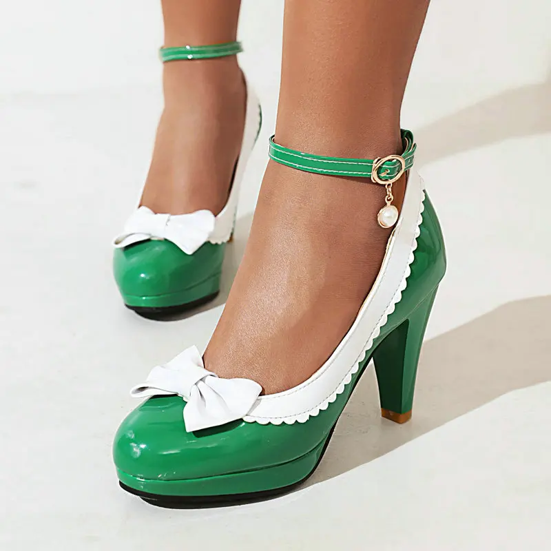 

Туфли-лодочки женские из лакированной искусственной кожи, туфли-лодочки с бантом и оборками, на высоком каблуке, очень большие размеры 49 50, с...