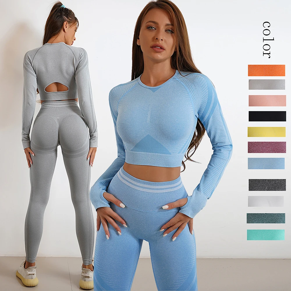 

Gym Set Women Sports Suit Tight High Waist Trousers Butt Lift Autumn And Winter Fitness Running Shockproof Yoga Workout Clothes