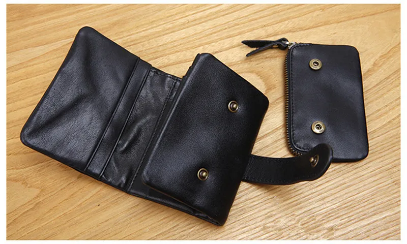 First layer cowhide mini large capacity men's women's small wallet soft natural genuine leather student short black coin purse