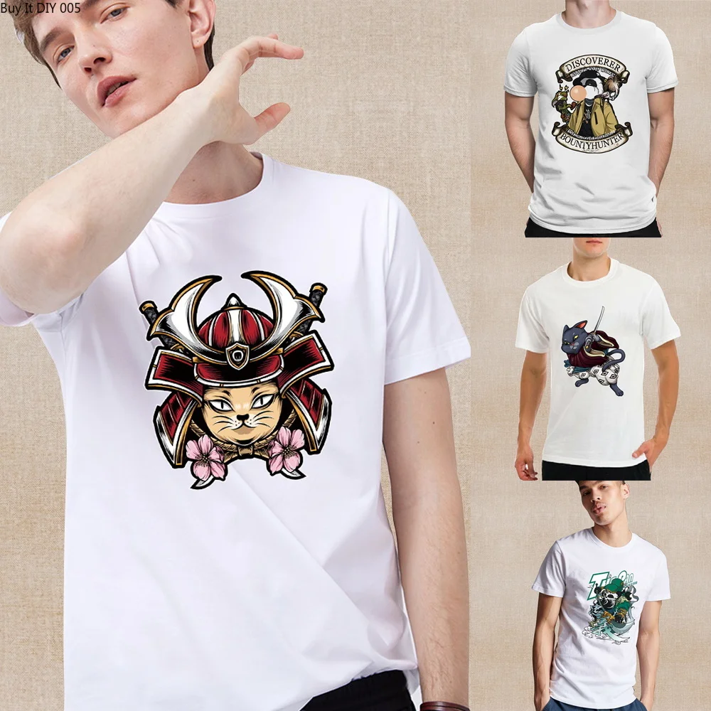 

2023 Summer Fashion Samurai Print T-Shirt Men Casual Round Collar Short Sleeve Commuter Pullover Comfortable Hip Hop Streetwear