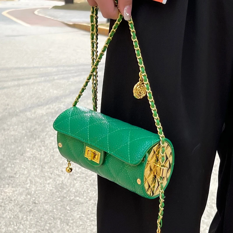 

High Sense Diamond Pattern Chain Bag 2022 Women's New Fashion Elegant Messenger Bag Sweet Cool Popular All-Matching Round Bag