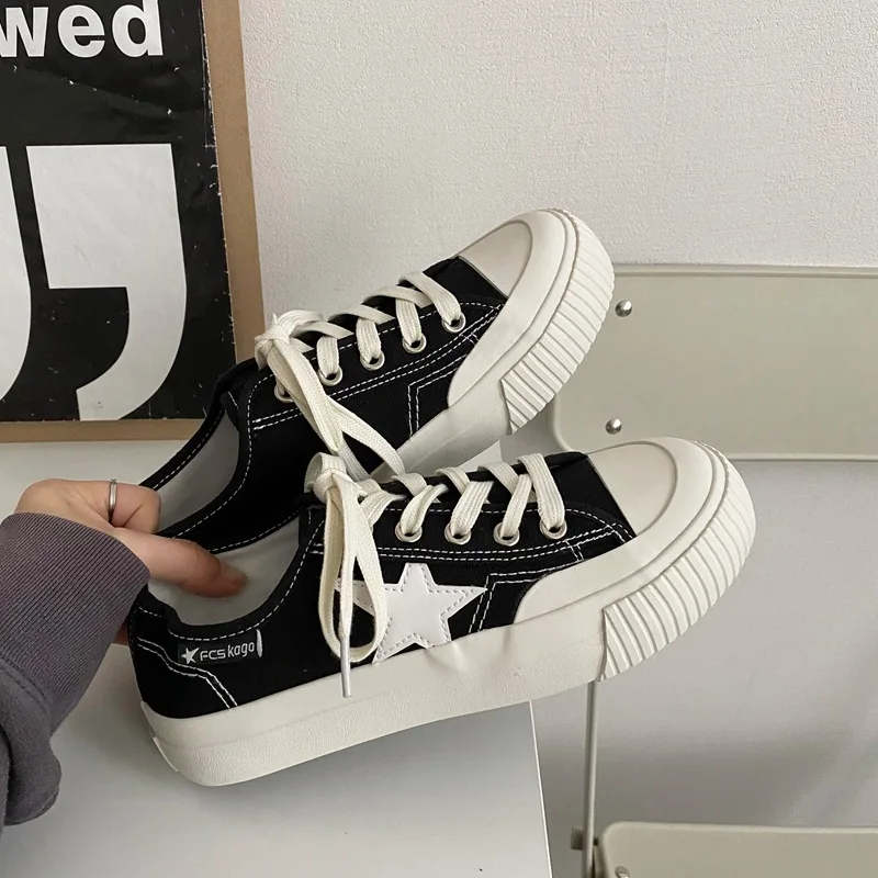 

Женские парусиновые туфли со звездами, на толстой подошве, Корейская версия Ulzzang, универсальные туфли для скейтборда, женские туфли