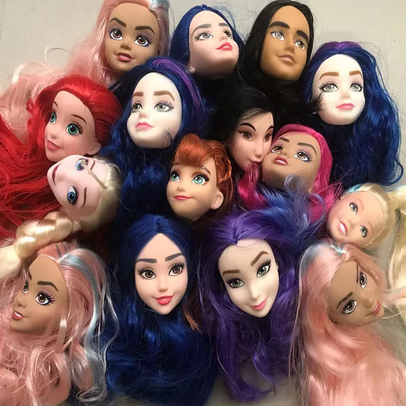 Original Rare Face Princess Girl Doll Head Belle Elsa Anna Mermaid Tiana Doll Parts Girl Collection Gift Toys Doll Accessories