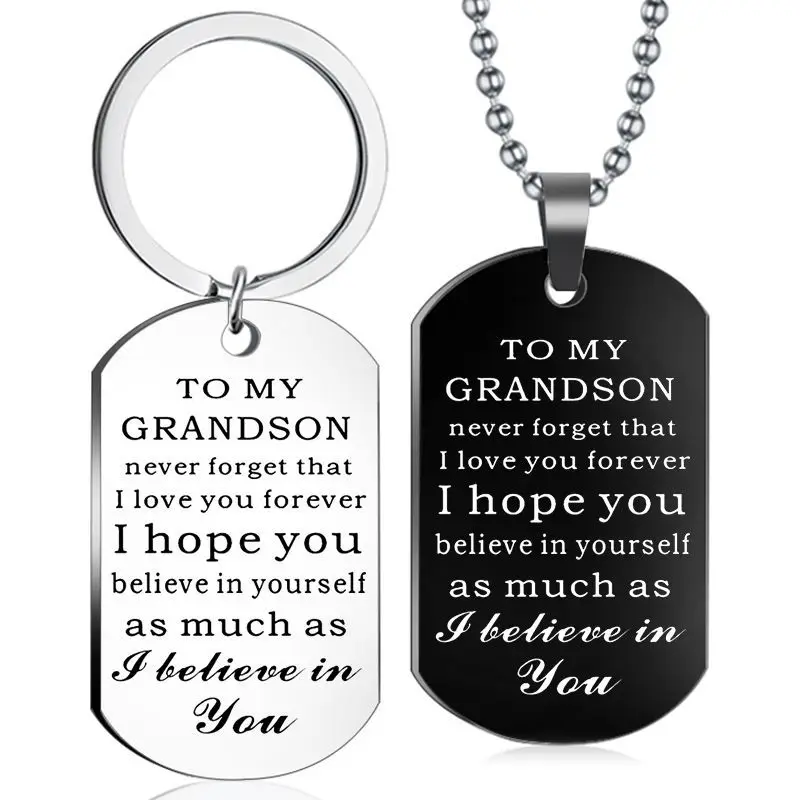 

To My Grandson KeyChains Stainless Steel Keyring Handmade Women DIY Jewelry Man Accessories Pendant Gift