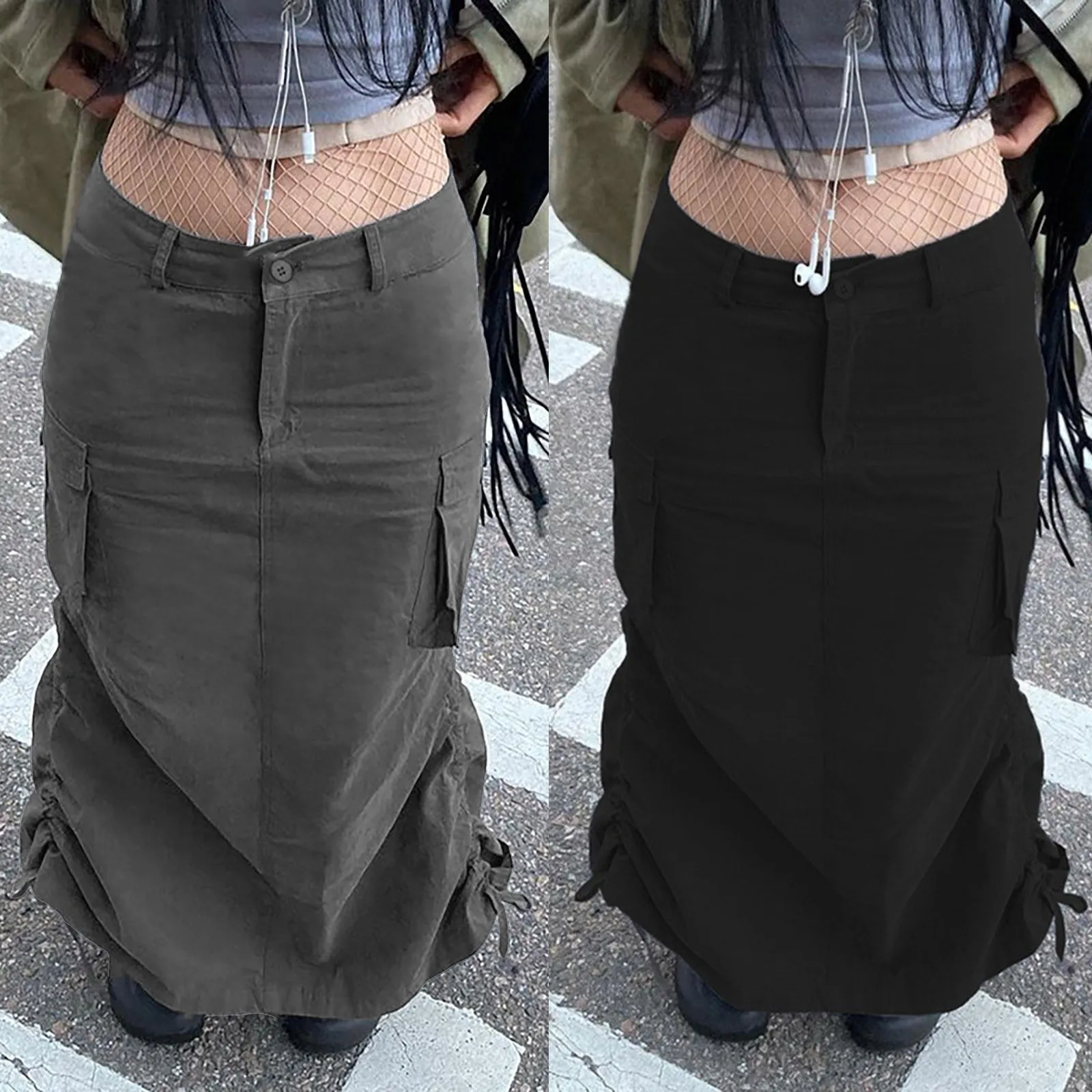 

Женская модная Однотонная юбка с разрезом сзади, карманами и пуговицами на талии, свободная длинная юбка-карандаш А-образной формы, травяная юбка