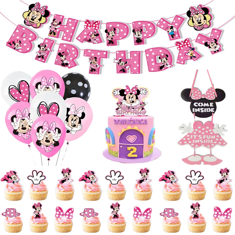 

Disney Minnie Mouse Series girl Favor birthday party theme Disposable Tableware for baby girl favor paper cup napkin Supplies