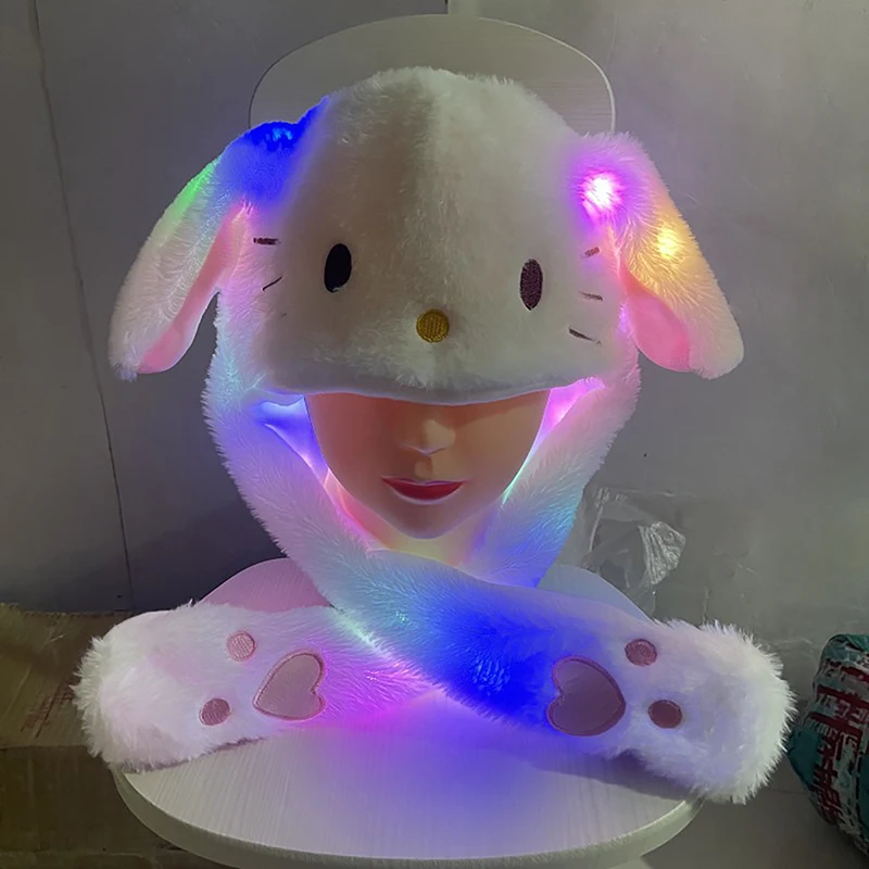Sanrioed светодиодный светильник Kuromi Cinnamoroll Kitty светящаяся плюшевая шапка с ушами