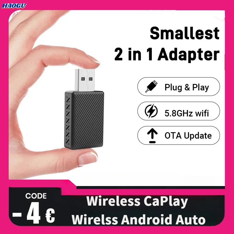 HAOGU 2in1 Беспроводной адаптер Carplay Android Auto Smart Dongle Mini Box Plug And Play для Volvo Benz Cadillac Jeep Lexus