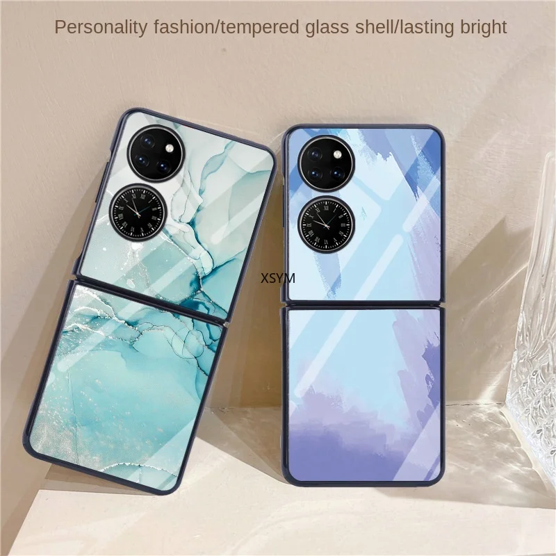 

Suitable for Huawei P50 Pocket Mobile Phone Shell Glass P50 Folding Box Gradient Color Protective Cover Clear Solid Color