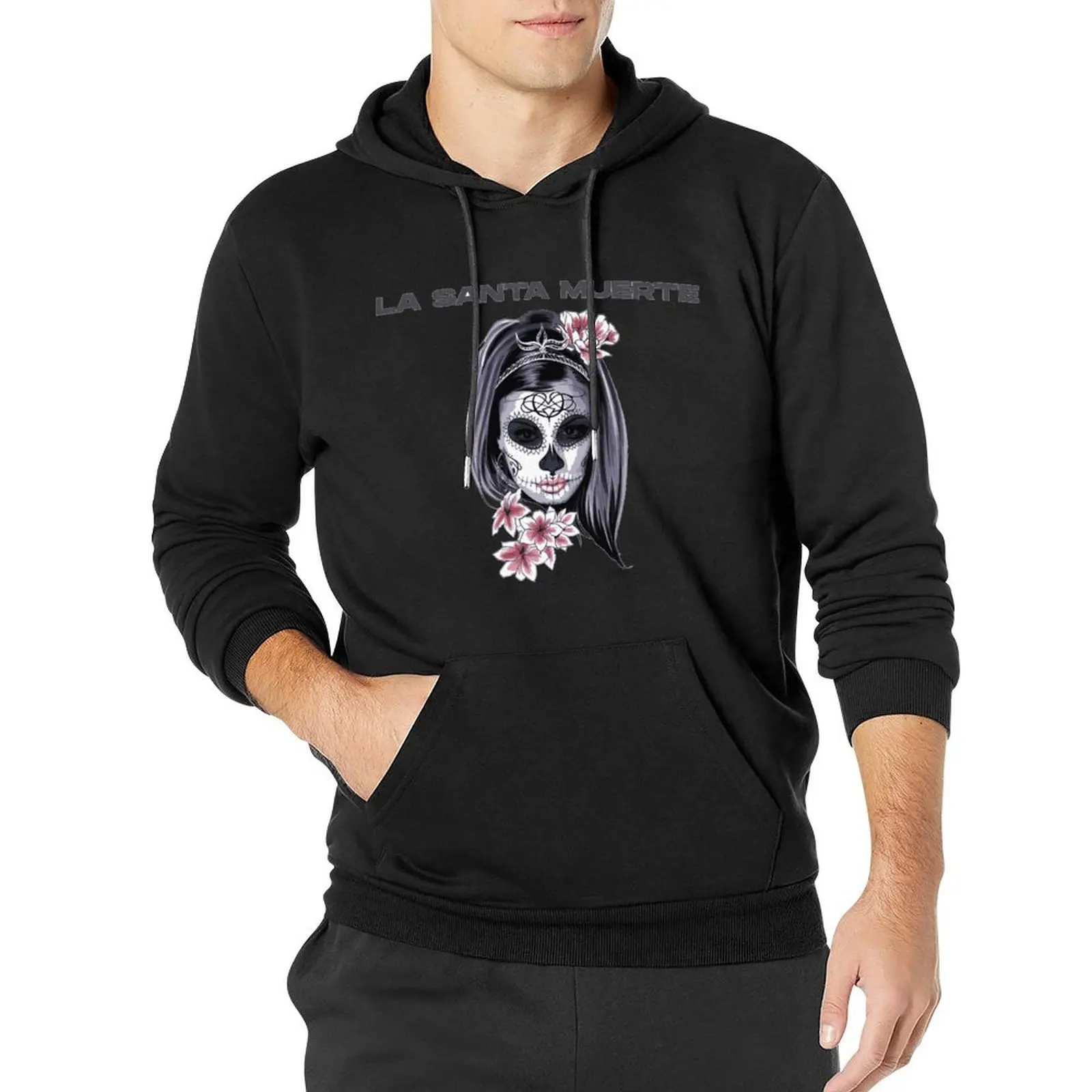 

La Santa Muerte Loose Hoodies Male Sugar Skull Calavera Angel Streetwear Hoodie Winter Hip Hop Classic Hooded Shirt Plus Size