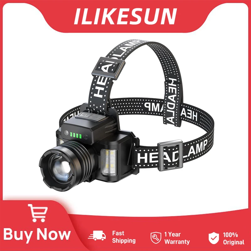 

ILIKESUN Powerful LED Headlamp 3 Modes USB Rechargeable Head Torch Light Zoomable Emergency for Outdoor Camping Cycling Lantern