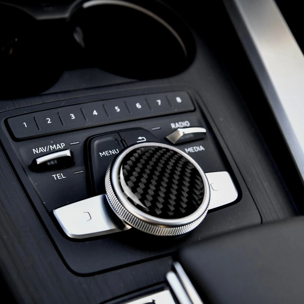 

For Audi A4 B9 RS4 S4 2017 2018 2019 Auto Interior Carbon Fiber Car Center Control Knob Decoration Stickers Trim Decals Cover