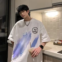 bkqu american printing short sleeve t shirt male blockbuster combed cotton oversize the tide 5 minutes of sleeve