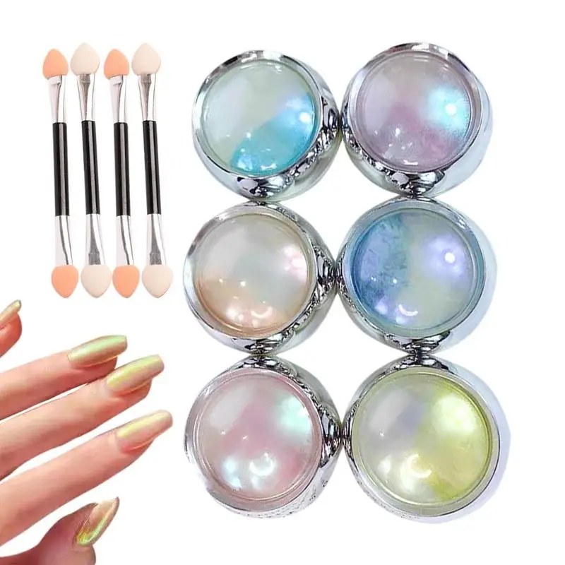 

Хромированная пудра для ногтей, 6 цветов, стойкая, Aurora Shine, голографическая пудра для ногтей, блеск для дизайна ногтей, Рождественский подарок на день рождения для женщин