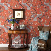 retro american country peacock bird wallpaper pvc red wallpaper bedroom living room sofa tv background home decor wall paper