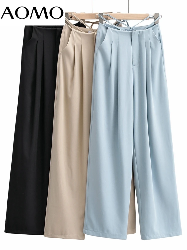 

Женские брюки с широкими штанинами AOMO, офисные элегантные брюки с карманами, модель 4P76A, 2022