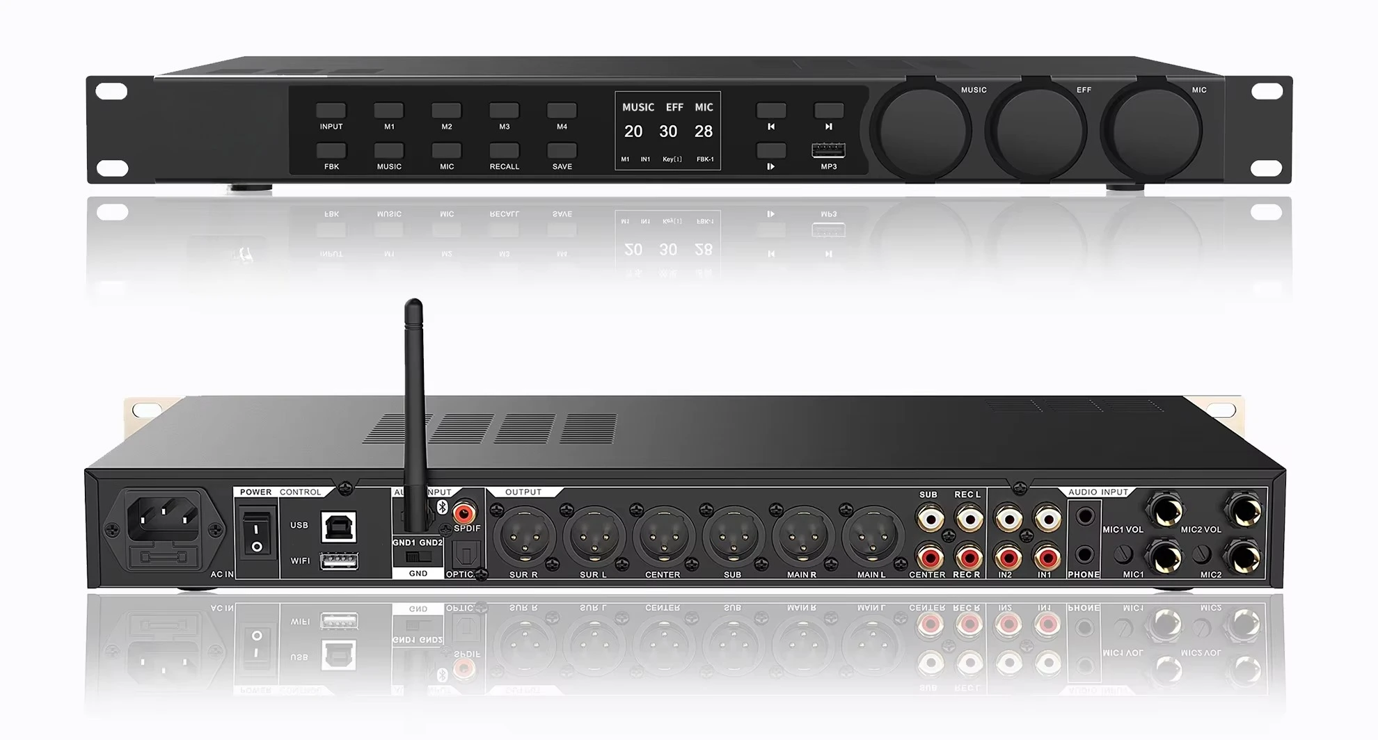 Фото Профессиональный аудиопроцессор Sound system effector с Bluetooth, USB-портом и функцией караоке, предэффектный процессор для диджеев №4