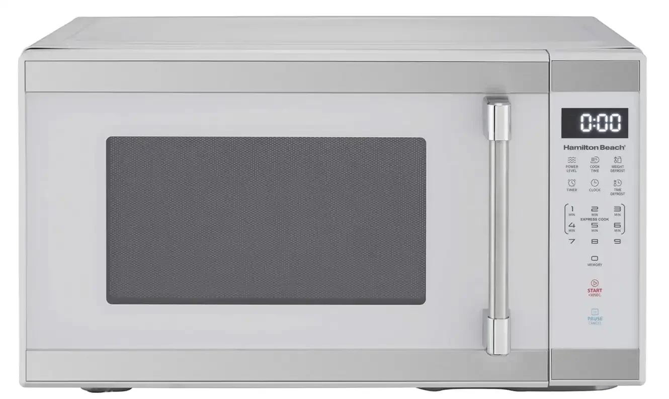 

Hamilton Beach 1.1 cu. ft. Countertop Microwave Oven, 1000 Watts, White Stainless Steel