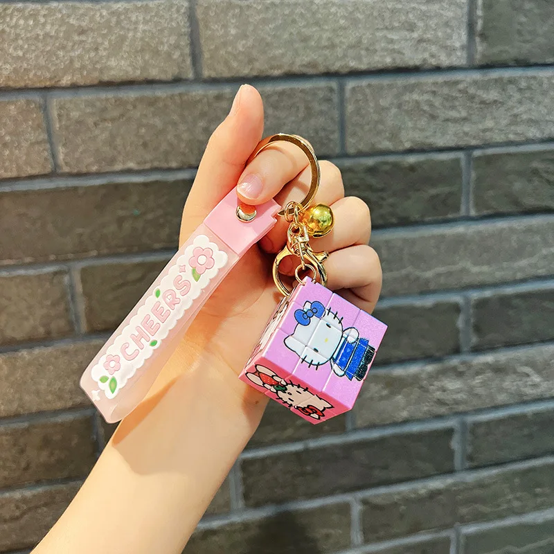 

Cartoon Korea Sanrio Creative Rubik's Cube Hello Kitty Kuromi Keychain Car Pendant Anime Cute Couple Key Chain Ornaments Gift