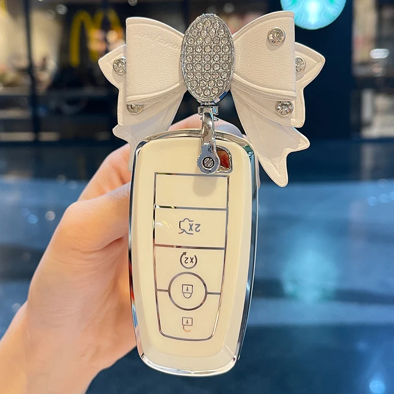 

Чехол с бантом для автомобильного ключа для Ford Fiesta Mk8 3 7 Puma Focus 2 3 MK3 Mk4 Mk5 Explorer Ecosport Kuga Bronco Edge Mustang Fastback