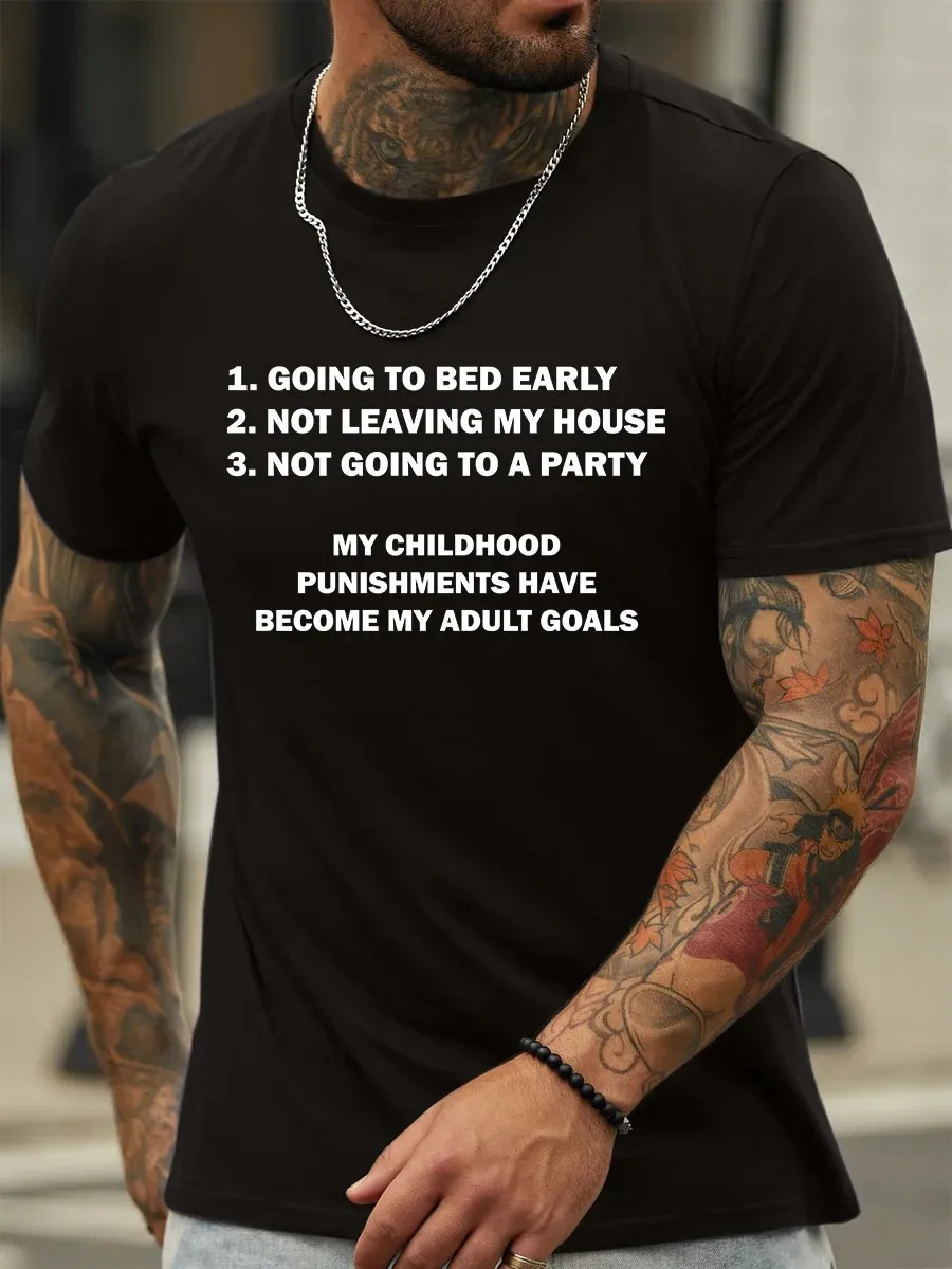 Lilicloth X Hynek Rajtr My Childhood Punishments Have Become Adult Goals Men’s Casual Cotton Crew Neck T-Shirt
